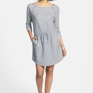 CASLON Stripe 3/4 Sleeve Drawstring Waist Dress XS